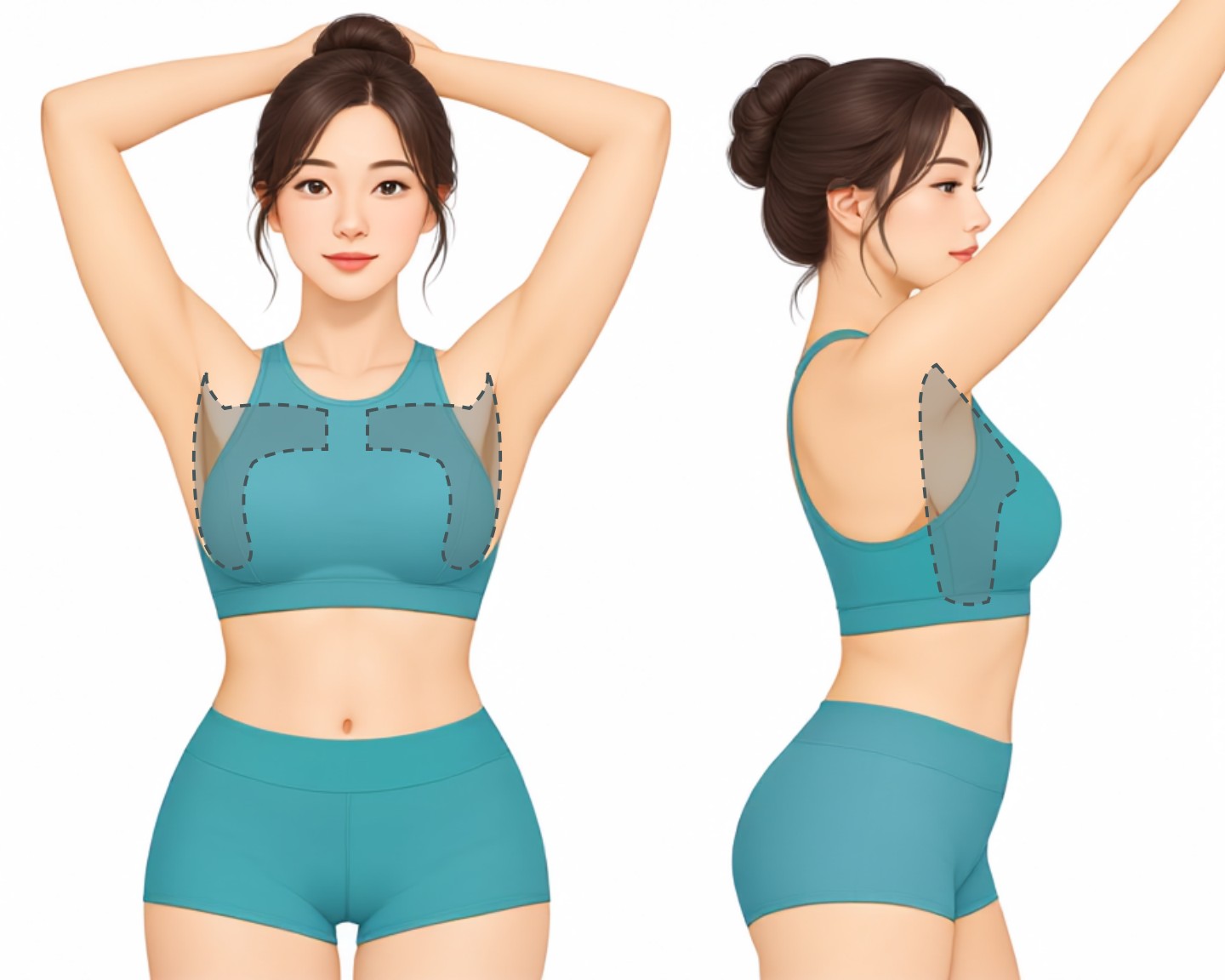 절제술 이후 남는 유방 위쪽, 앞겨드랑이·겨드랑이, 유방 옆구리 부위
