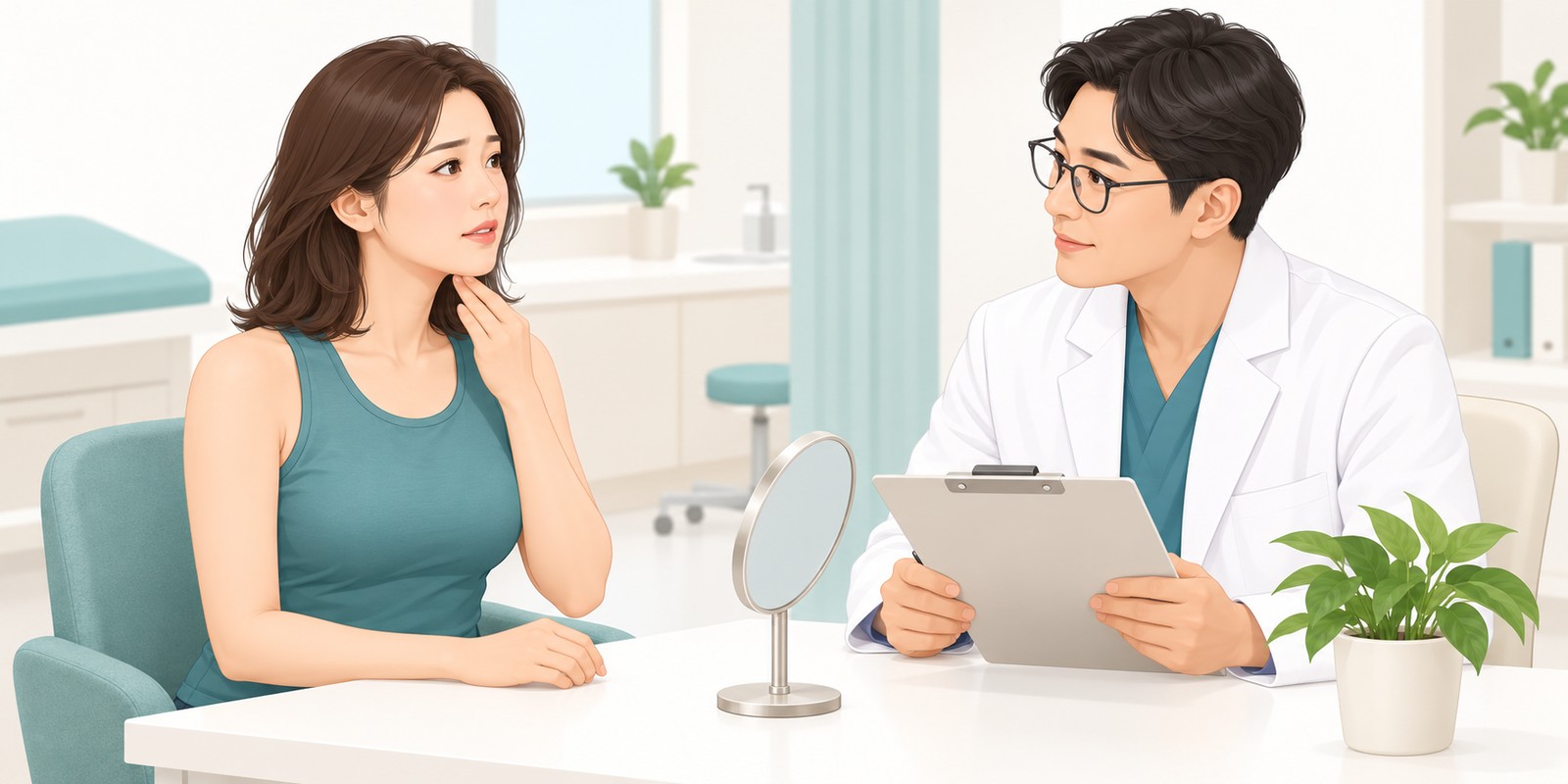 턱밑 지방흡입 상담 장면
