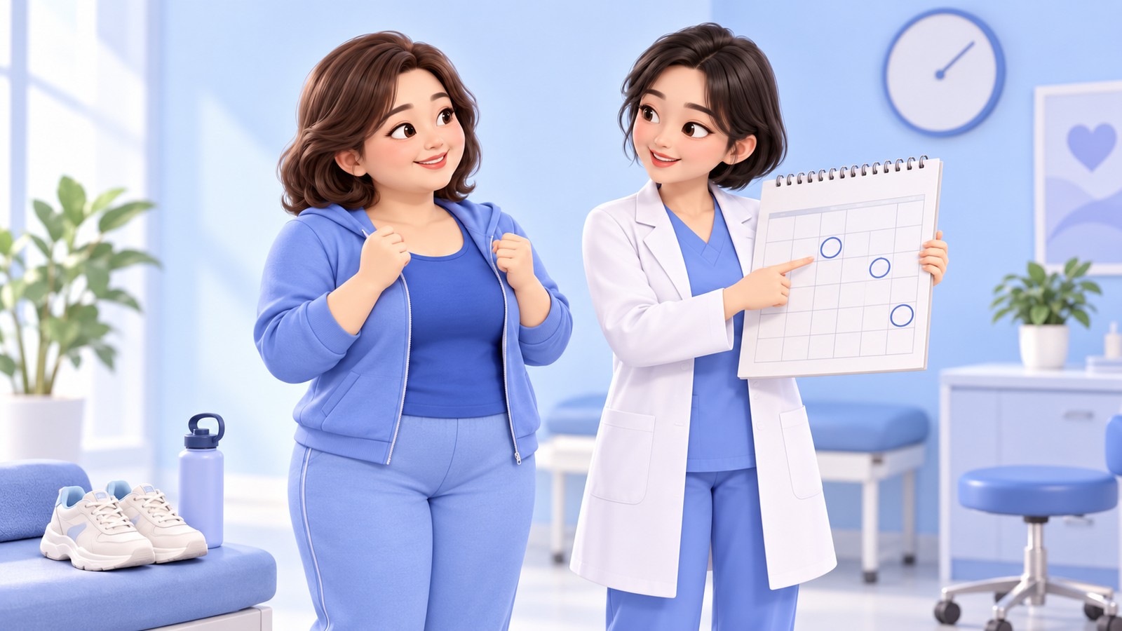 수술 후 회복 일정을 안내받는 모습