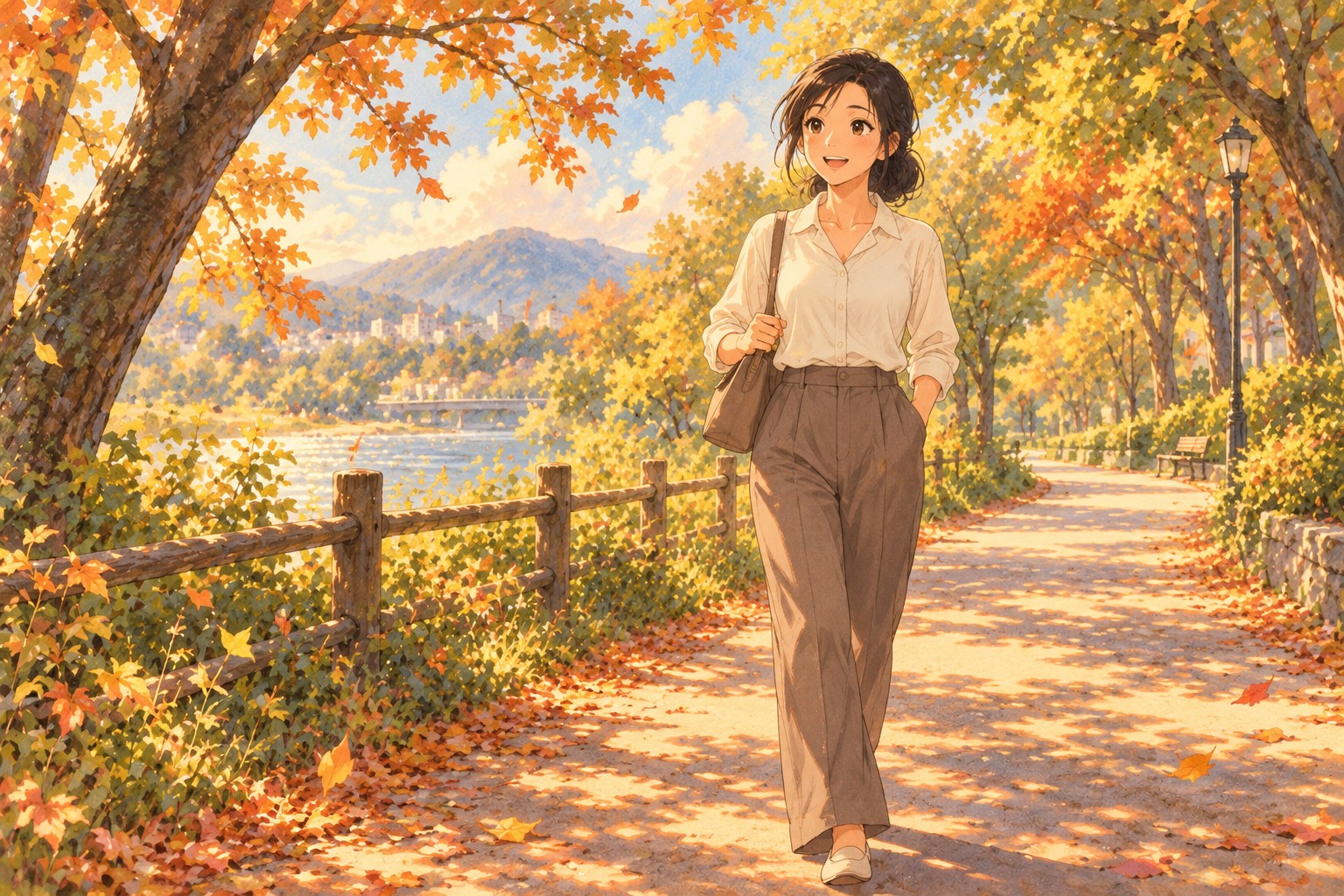 수술 후 엉덩이를 앞으로 내밀지 않고 바른 자세로 걷는 모습