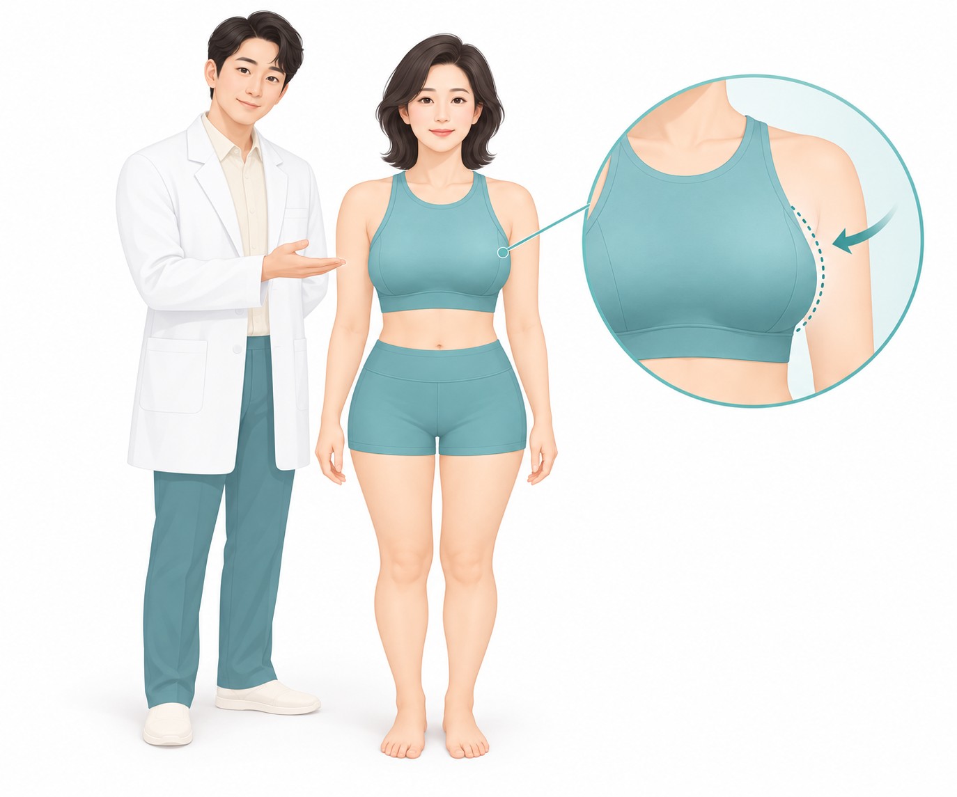 좌측 유방이 더 큰 경우를 설명하는 그림