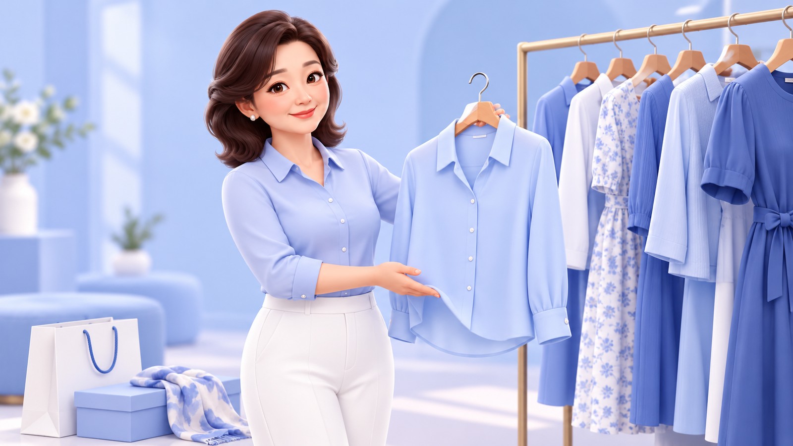몸에 맞는 상의를 고르는 모습