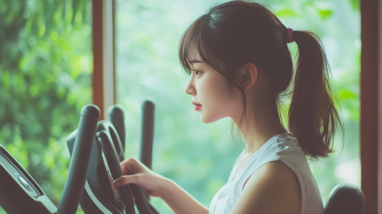 유방축소 수술 후 회복 중 가벼운 운동하는 여성 — 가슴지방흡입 회복기간 중 활동
