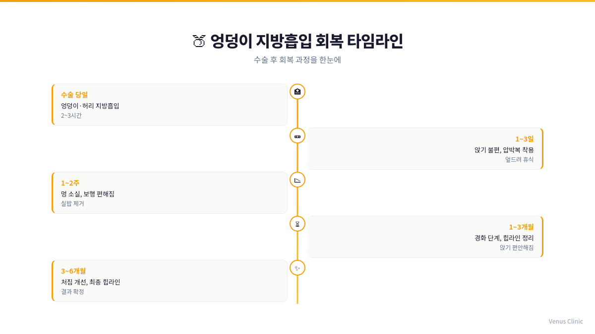엉덩이 지방흡입 회복 타임라인 인포그래픽 비너스의원