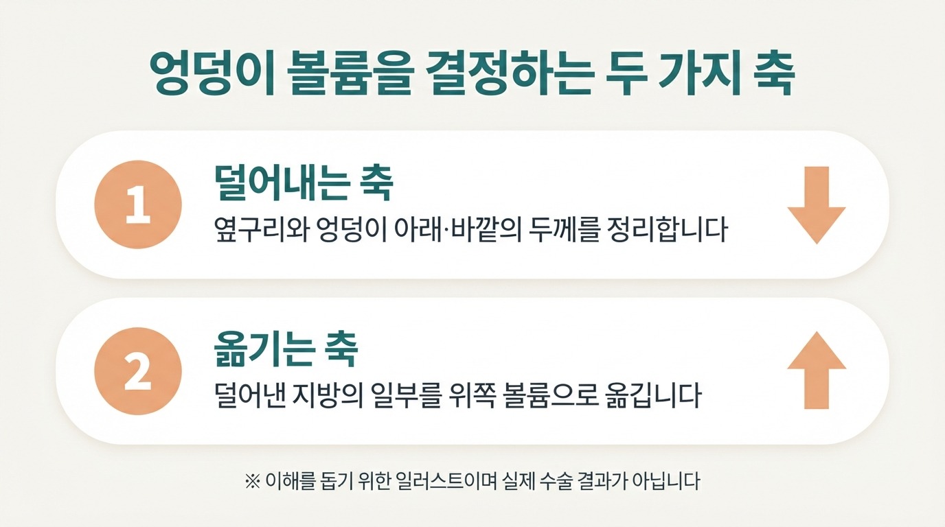 엉덩이 볼륨을 결정하는 두 가지 축 — 덜어내는 축과 옮기는 축 일러스트 비너스의원