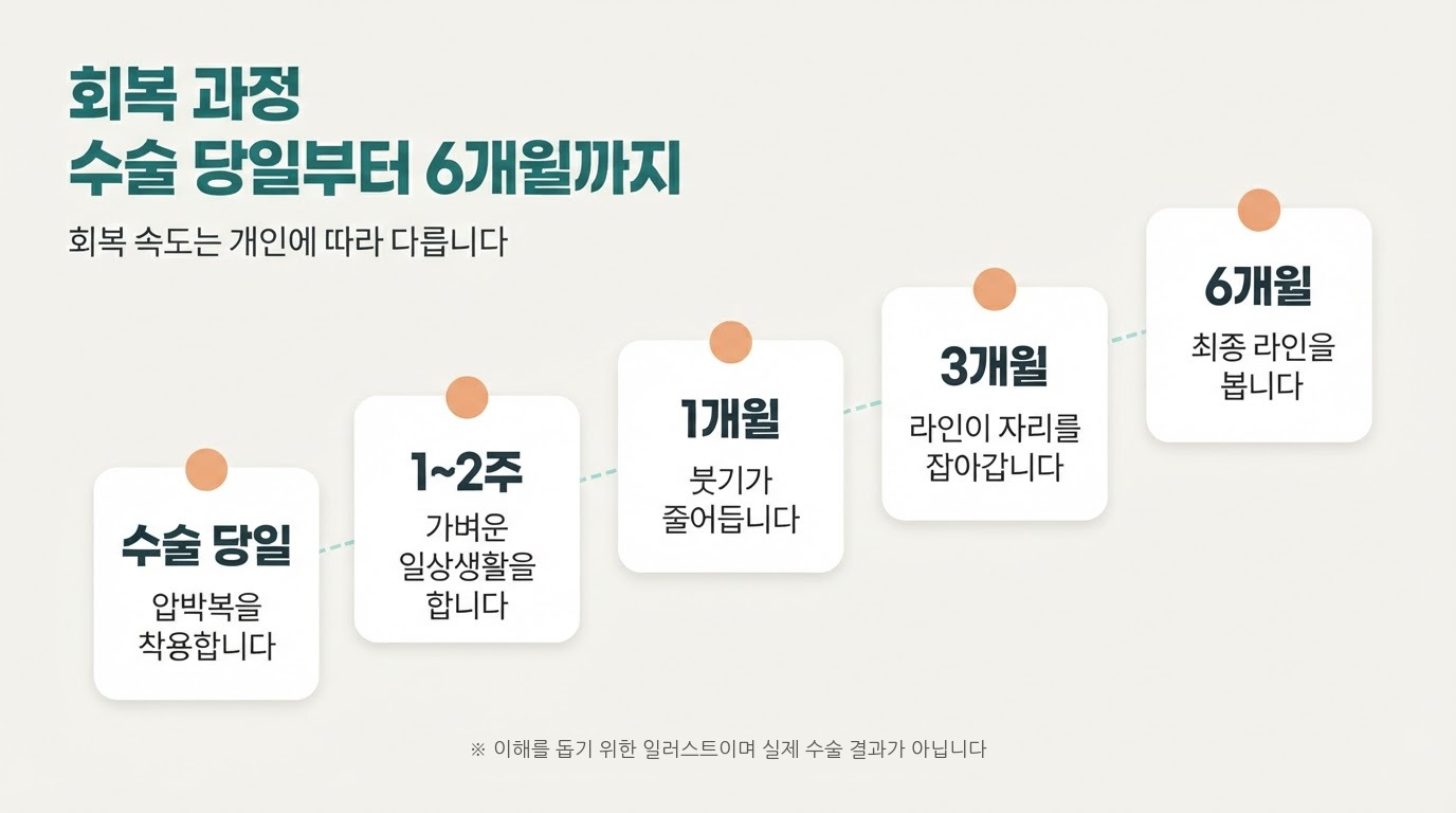 엉덩이축소 지방흡입 회복 과정 타임라인 일러스트 비너스의원