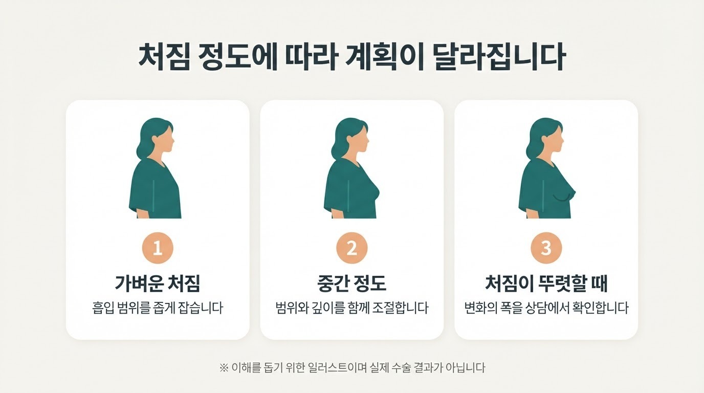 유방하수 처짐 정도에 따른 흡입 범위와 계획 비너스의원