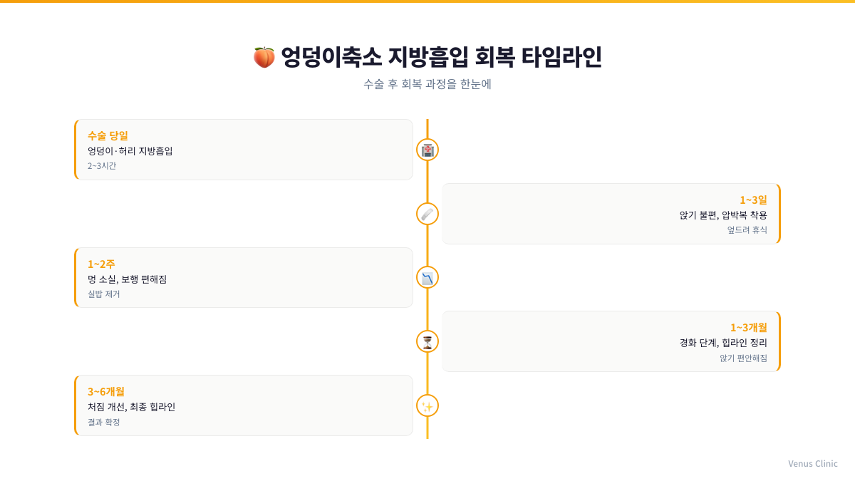 엉덩이축소 지방흡입 회복 타임라인 인포그래픽 비너스의원
