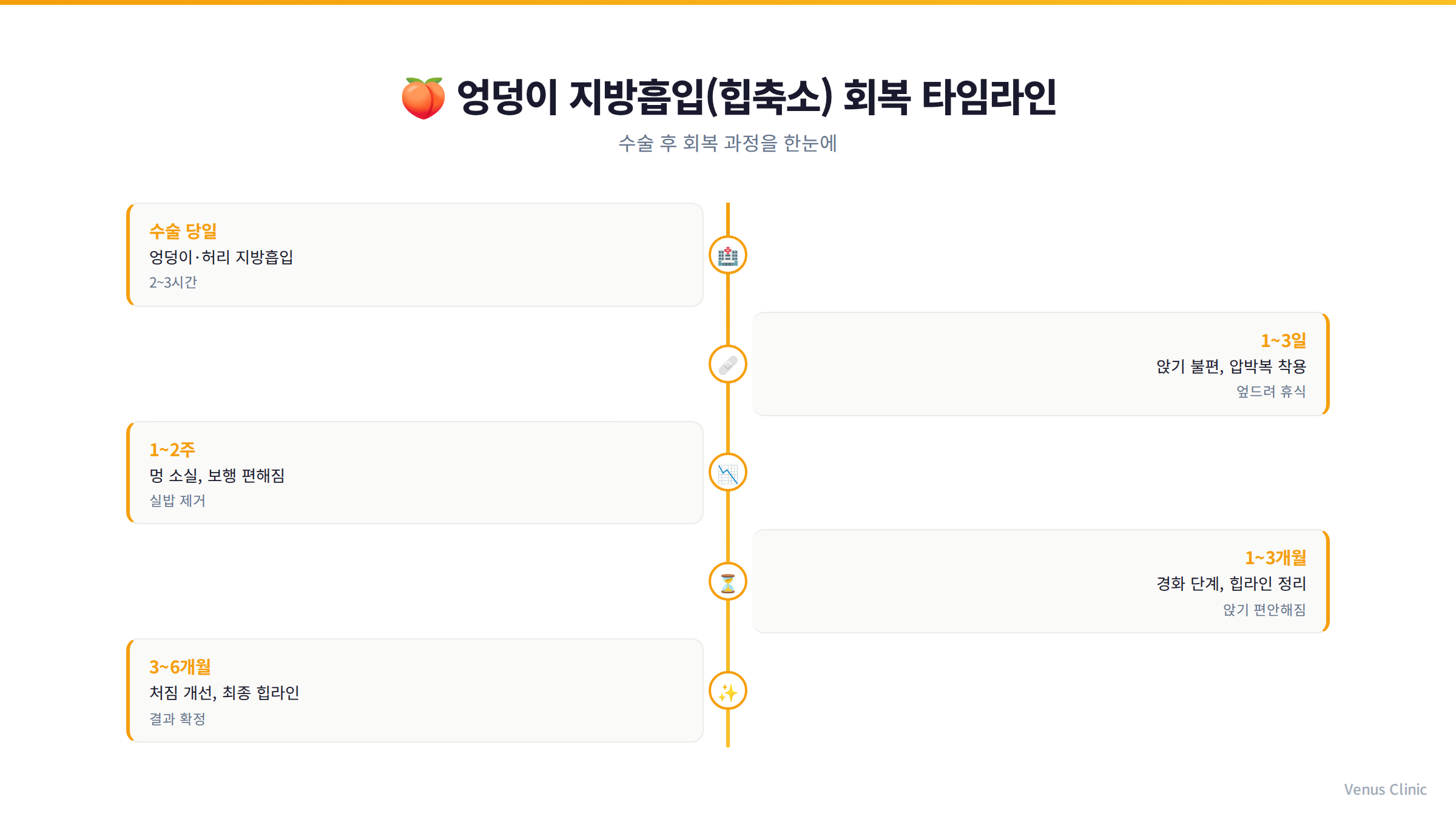 엉덩이축소 지방흡입 회복 타임라인 인포그래픽