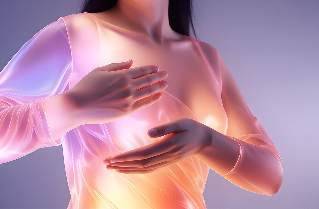 따뜻한 빛으로 표현한 가슴 라인과 볼륨의 조화 이미지