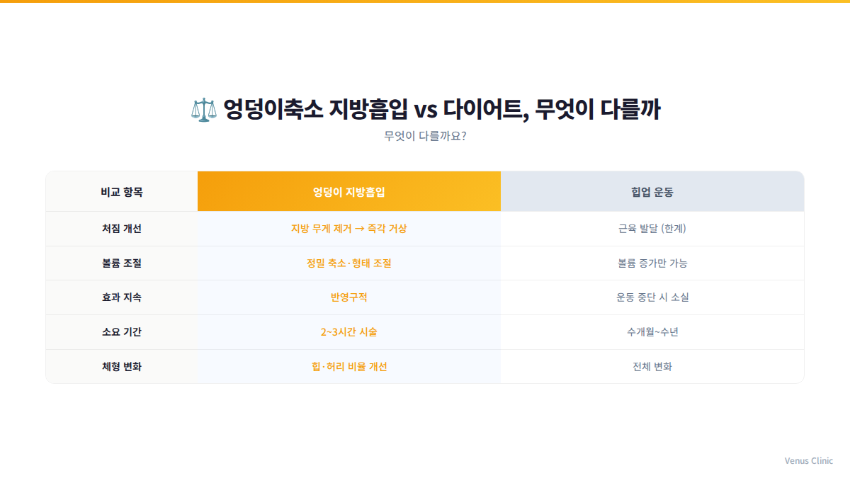 엉덩이축소 지방흡입과 다이어트 비교 인포그래픽
