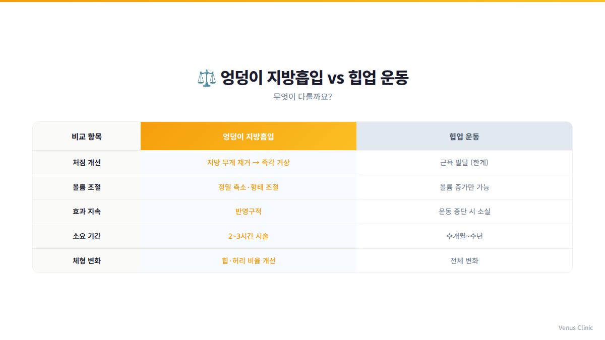 엉덩이축소 지방흡입과 다이어트 비교 인포그래픽