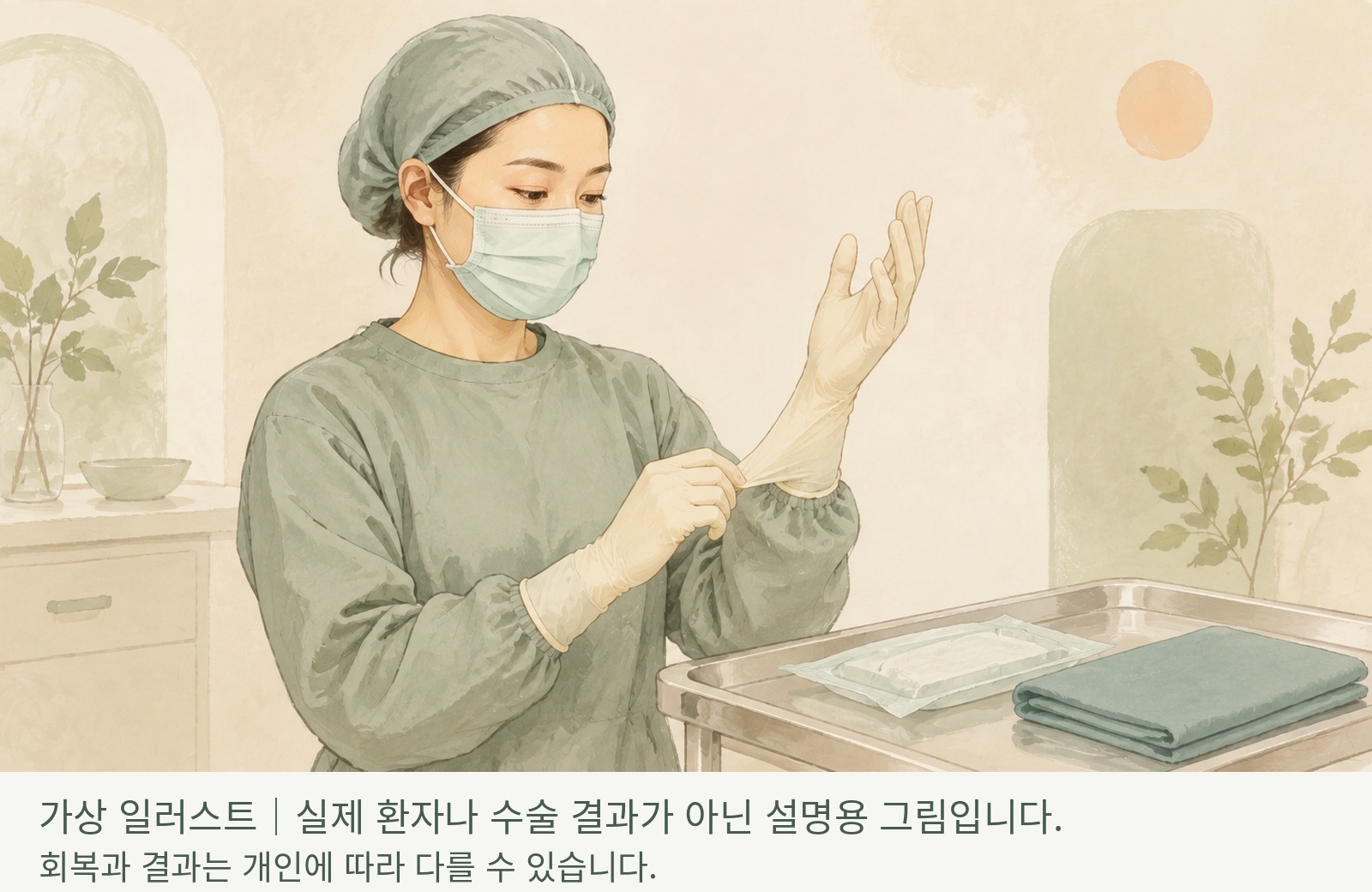 턱지방흡입 수술 전 위생 준비 모습
