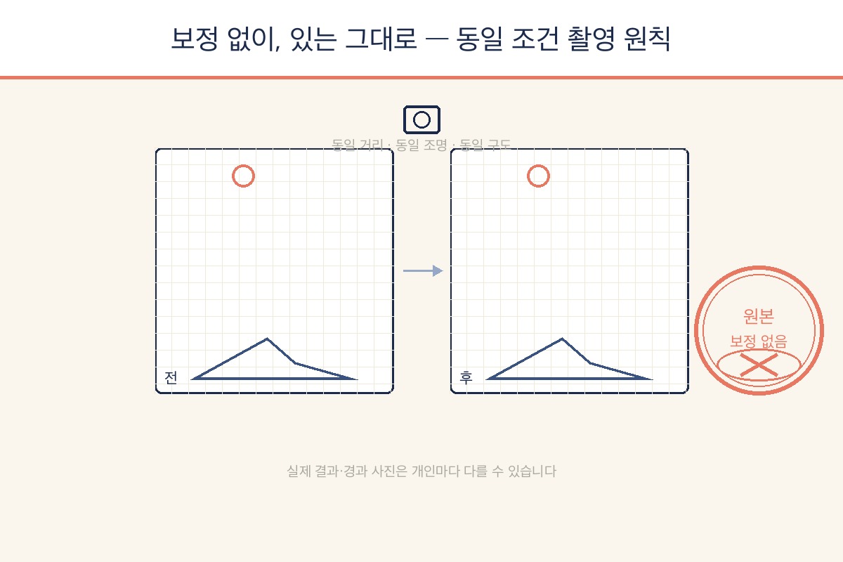 보정 없는 동일조건 촬영 원칙 안내 이미지