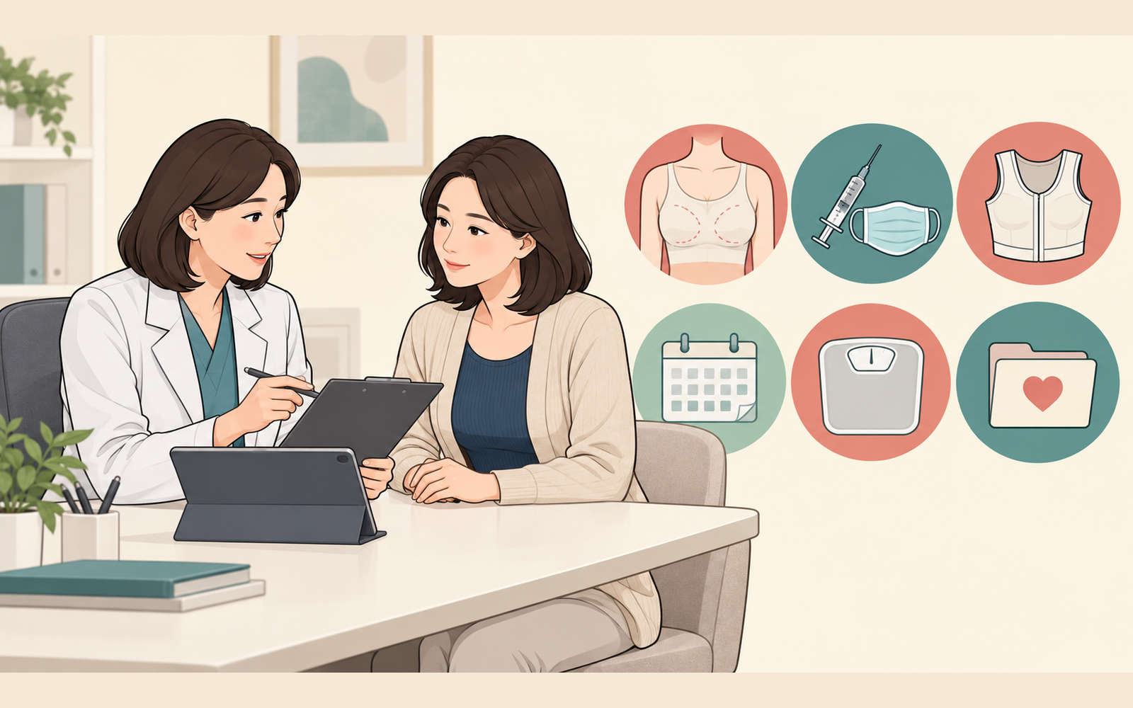 유방하수 지방흡입 상담 상황 확인 일러스트