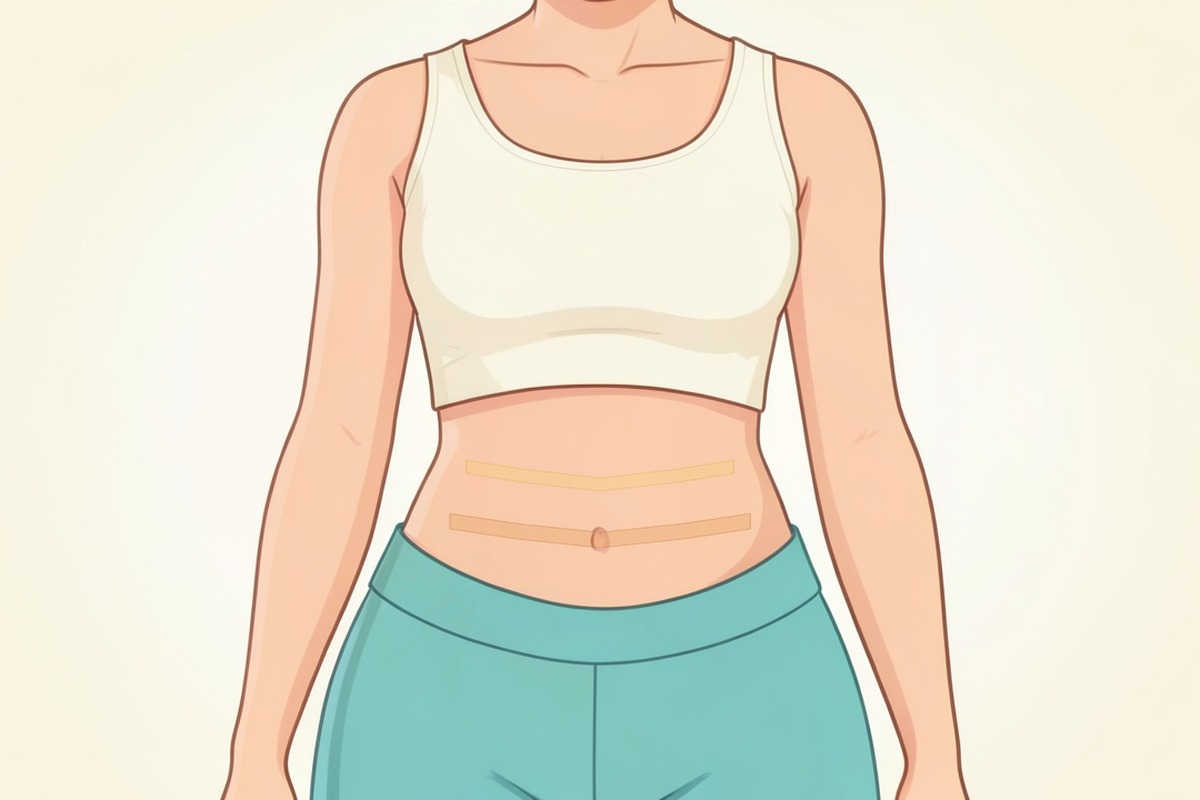 하복부 표층 지방층과 심층 지방층 두 겹을 표현한 2D 일러스트