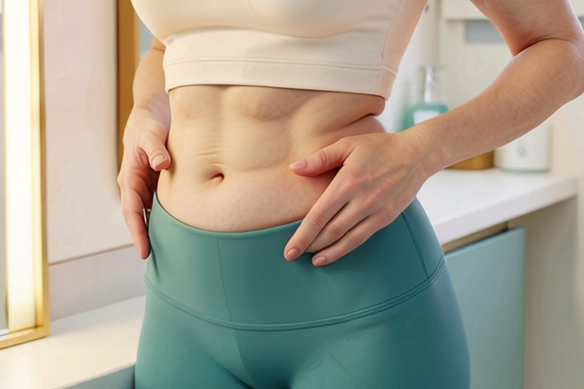 복부 라인 불균일로 재수술 상담을 고민하는 일러스트