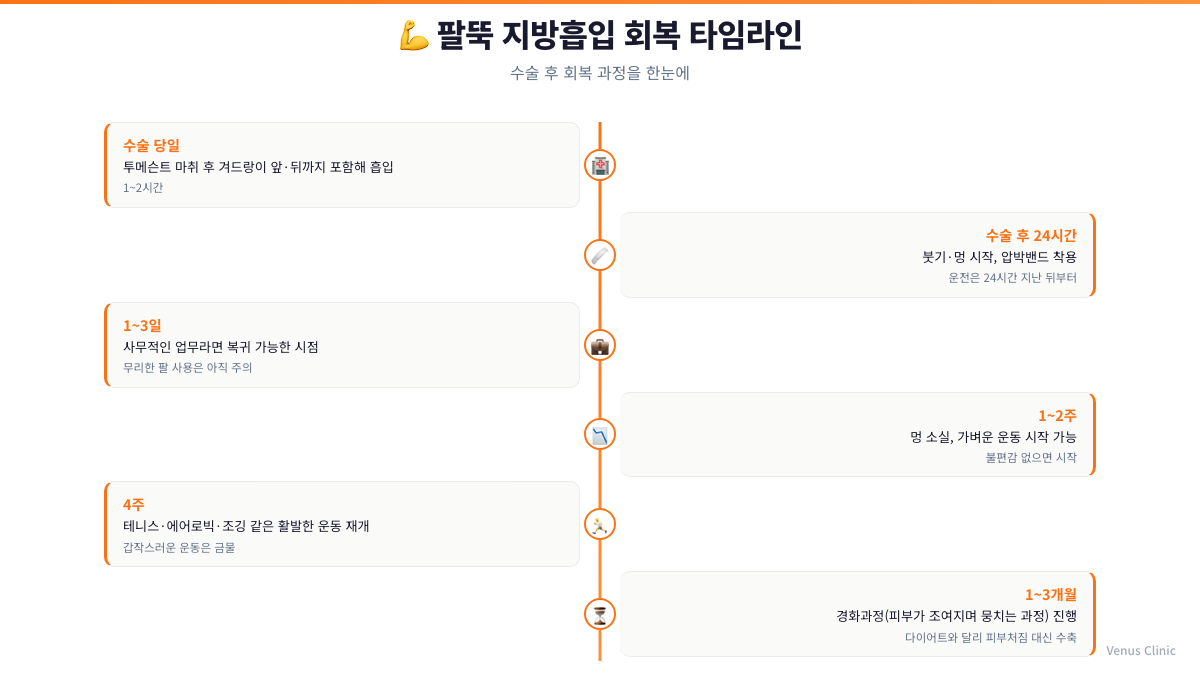 팔뚝지방흡입 회복 타임라인 인포그래픽