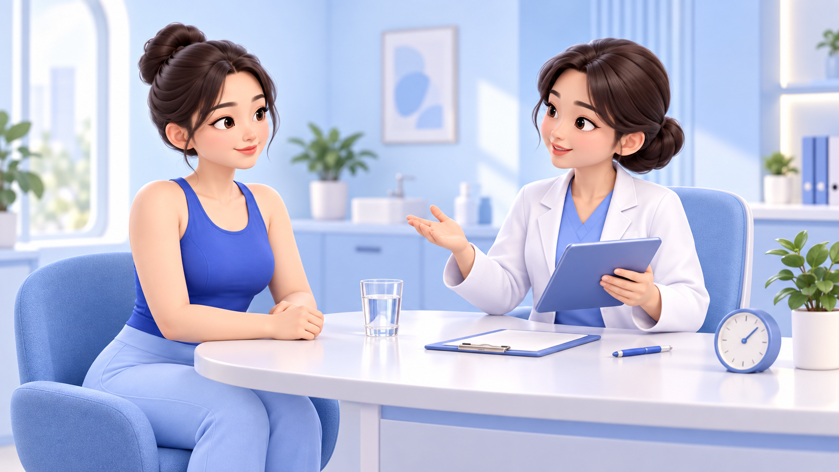 유방하수 지방흡입 상담 장면 일러스트