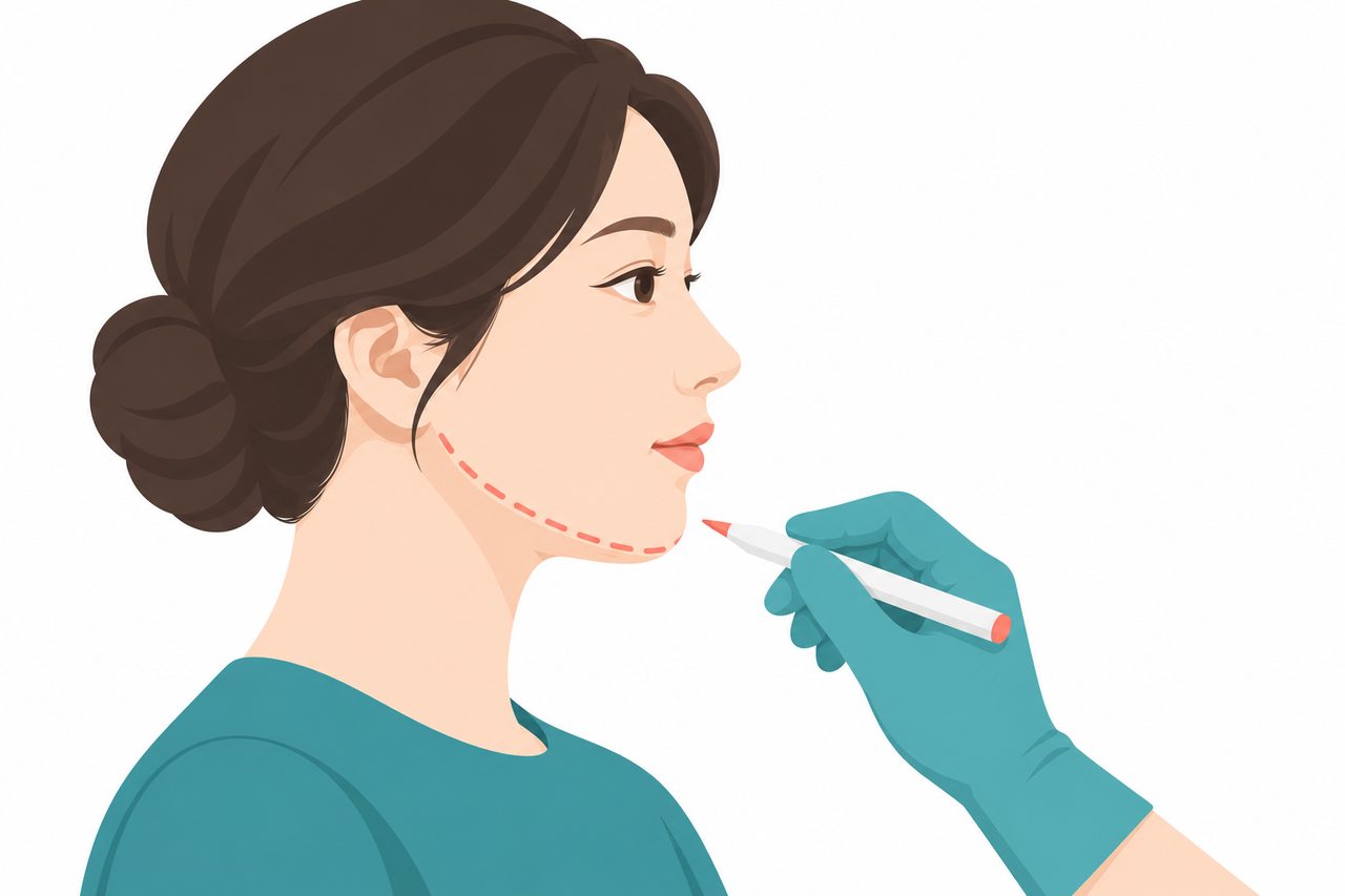 턱 지방흡입 수술 전 턱선 디자인 마킹 (submental liposuction marking)